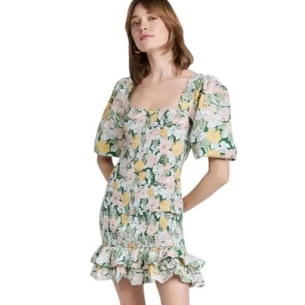 New byTIMO Festive Cotton Smocking Mini Dress Dandelion Small
